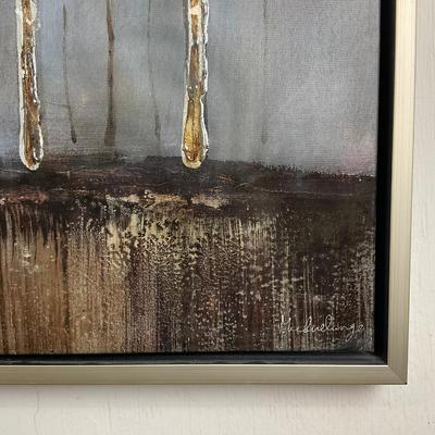 643 Contemporary Abstract Birch Forest Mixed-Media Painting, Signed