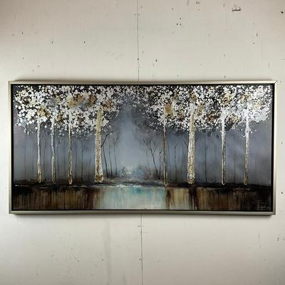 643 Contemporary Abstract Birch Forest Mixed-Media Painting, Signed