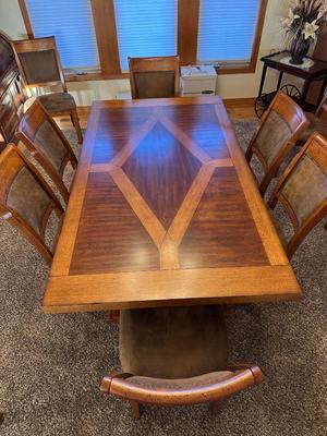 STUNNING MANDARA SOLID WOOD DINING TABLE WITH 10 CHAIRS, EXCELLENT CONDITION!