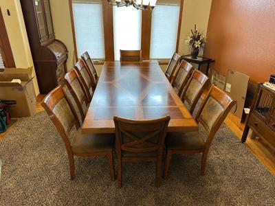 STUNNING MANDARA SOLID WOOD DINING TABLE WITH 10 CHAIRS, EXCELLENT CONDITION!