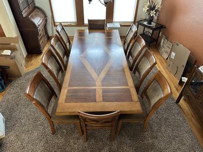 STUNNING MANDARA SOLID WOOD DINING TABLE WITH 10 CHAIRS, EXCELLENT CONDITION!