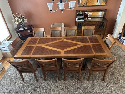 STUNNING MANDARA SOLID WOOD DINING TABLE WITH 10 CHAIRS, EXCELLENT CONDITION!