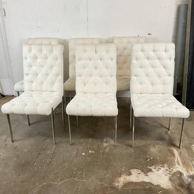 650 Set of Six Modern Style Upholstered Button Tufted Dining Chairs With Stainless Steel Legs