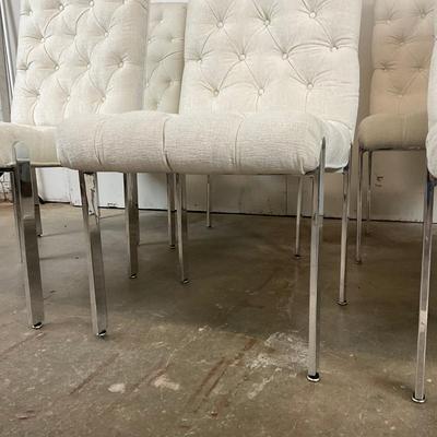 650 Set of Six Modern Style Upholstered Button Tufted Dining Chairs With Stainless Steel Legs
