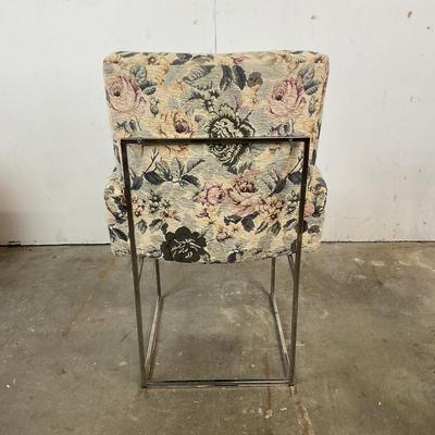 651 Mid Century Modern Floral Fabric Upholstered Arm Chairs