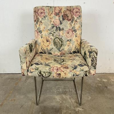 651 Mid Century Modern Floral Fabric Upholstered Arm Chairs