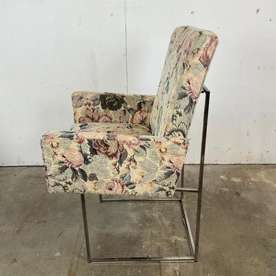 651 Mid Century Modern Floral Fabric Upholstered Arm Chairs