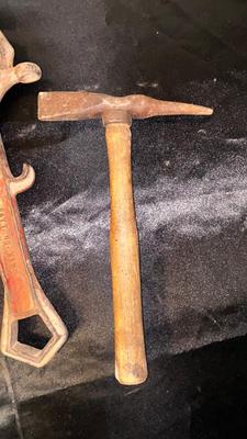 HYDRANT WRENCH, VERY OLD HAMMER AND PICK AXE