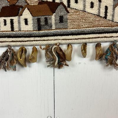 676 Peruvian Hand-Woven Wall Tapestry Of Village Scene