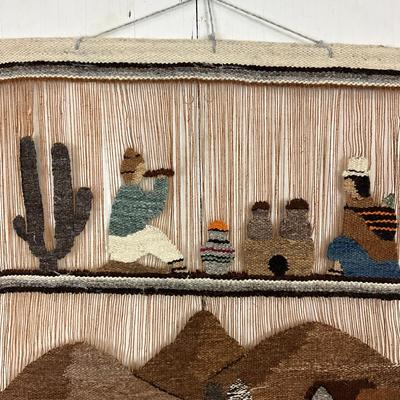 676 Peruvian Hand-Woven Wall Tapestry Of Village Scene