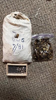LARGE LOT OF 45 SHELLS AND BULLETS FOR RELOADING