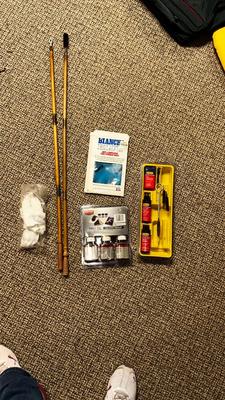 GUN STOCK FINISH KIT, BARREL CLEANING RODS, ANTI CORROSION GUN STORAGE BAGS,GUN SOLVENT, OIL, AND PATCHES FOR CLEANING