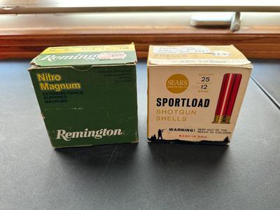 SEARS COLLECTIBLE PAPER HULL 12 GAUGE SHOTGUN AMMO AND 12 GAUGE REMINGTON NITRO MAGNUM AMMO
