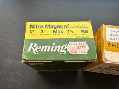 SEARS COLLECTIBLE PAPER HULL 12 GAUGE SHOTGUN AMMO AND 12 GAUGE REMINGTON NITRO MAGNUM AMMO