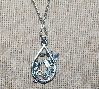 Beautiful HUMMINGBIRD NECKLACE on a Silver Tone Teardrop Setting and Lobster Clasp 20" L