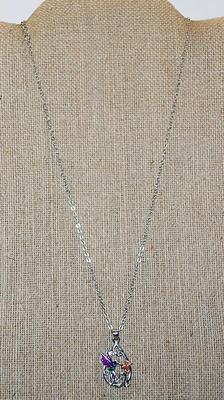 Beautiful HUMMINGBIRD NECKLACE on a Silver Tone Teardrop Setting and Lobster Clasp 20" L