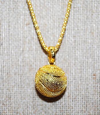 Gold Tone "Nubbed" BASKETBALL PENDANT / NECKLACE with "Snake Scales" Necklace Chain and Lobster Clasp 22" L