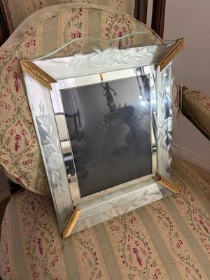 Vintage etched mirrored Venetian glass style picture frame