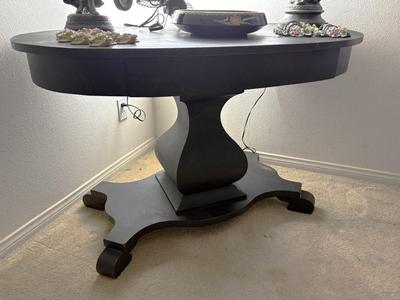 Antique oval lamp table with drawer