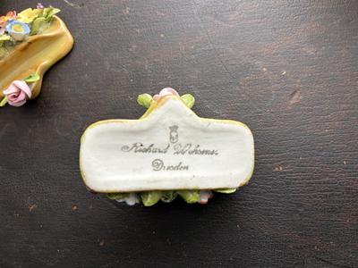 8 Dresden hand painted flower place card holders