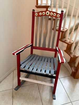 Red, white and blue striped rocking chair