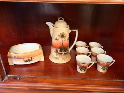 Nippon hand painted coffee set & bowl