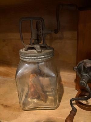 Butter churn and wall coffee grinder