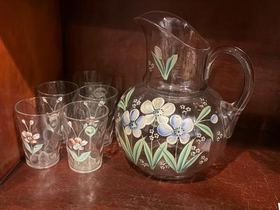 Hand painted pitcher and glasses