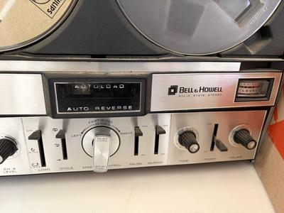 Bell and Howell reel to reel, box of reel-to-reel tapes