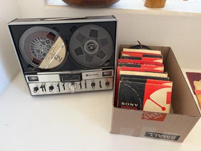 Bell and Howell reel to reel, box of reel-to-reel tapes