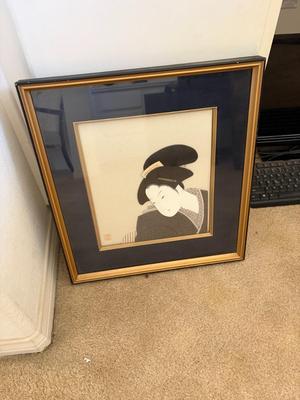 Japanese wood block print "Beauty Combing Her Hair"