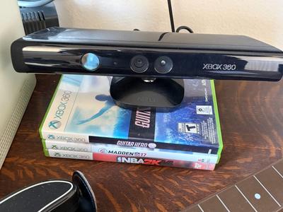 XBOX 360 console, games, guitar and controller