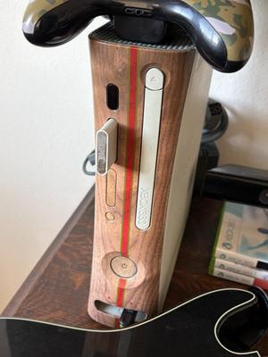 XBOX 360 console, games, guitar and controller