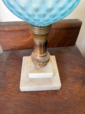 Blue swirl opalescent oil lamp