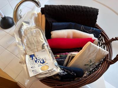 Basket of gloves, scarfs