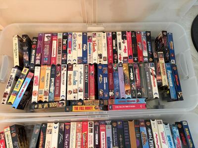 2 totes of VHS tapes
