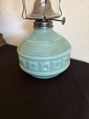 Blue glass oil lamp
