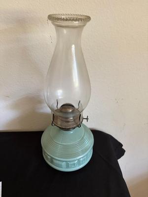 Blue glass oil lamp