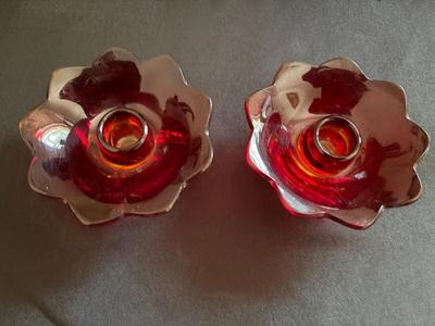 Pair of red candleholders
