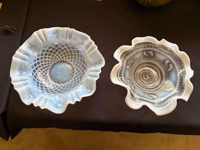 2 white glass bowls