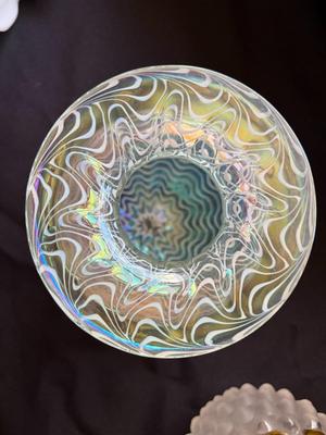 NWS iridescent art studio hand-blown feather vase