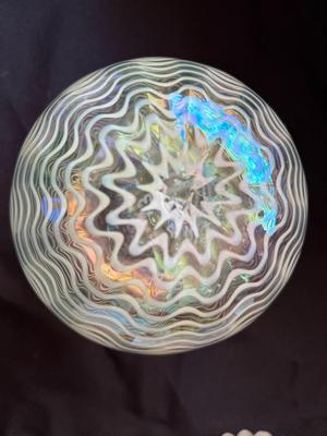 NWS iridescent art studio hand-blown feather vase