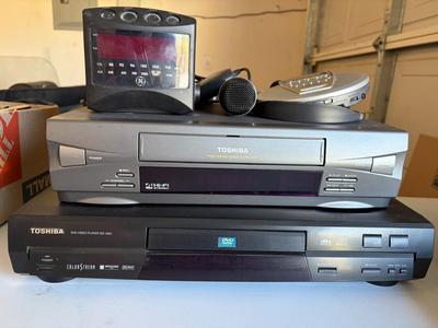 VCR, DVD player, alarm clock, portable CD player