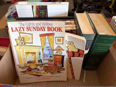 Box of books with Calvin and Hobbes