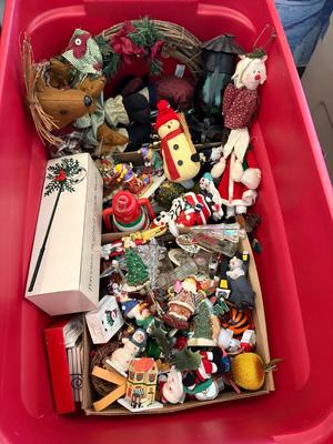 Tote of Christmas decorations