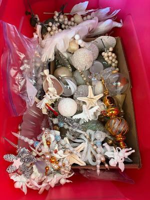 Tote of Christmas decorations