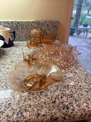 7 pieces pink depression glass