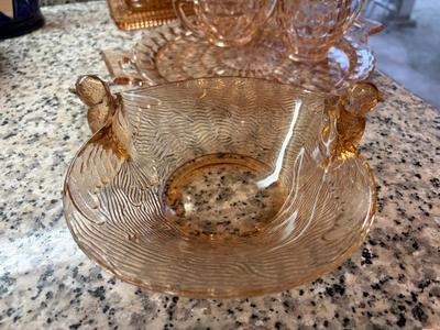 7 pieces pink depression glass