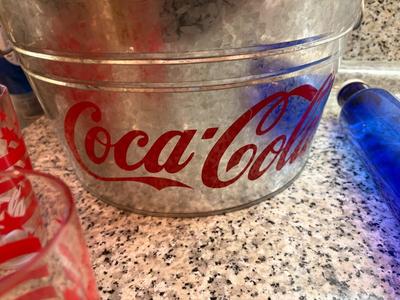 6 Coca Cola glasses, Coca Cola bucket