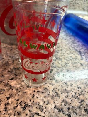 6 Coca Cola glasses, Coca Cola bucket
